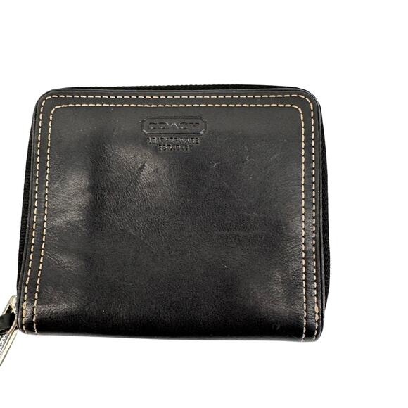 Coach Black Leather Zip Around Compact Wallet Bifold Coin Pocket
Vintage - Picture 1 of 9